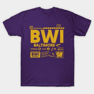 Vintage Baltimore BWI Airport Code Travel Day Retro Travel Tag Gold T-Shirt